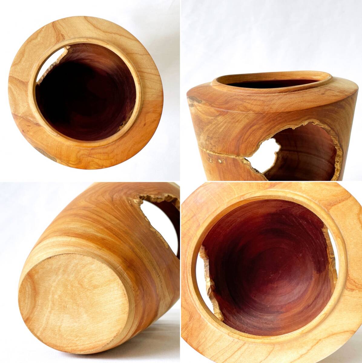 希少 Flower Vase 須田二郎 ◇ 須田二郎 木製 穴あき壺 ベース 無垢材 木工旋盤 ウッドターニング