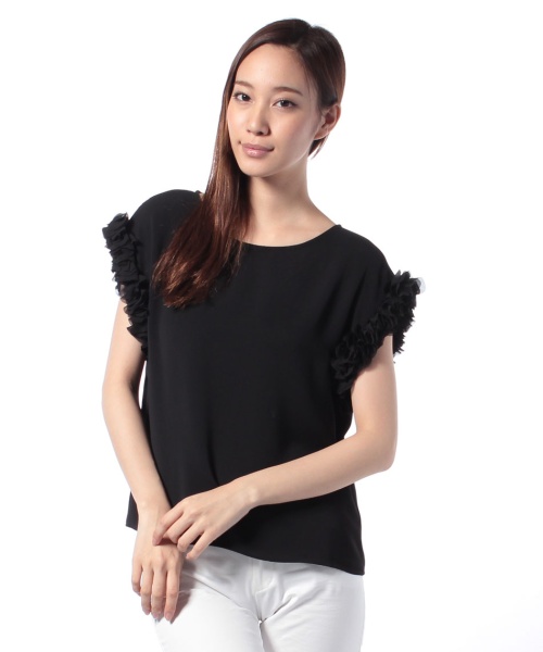 美品☆ANAYI（アナイ）フリル コサージュブラウス ブラック 38 