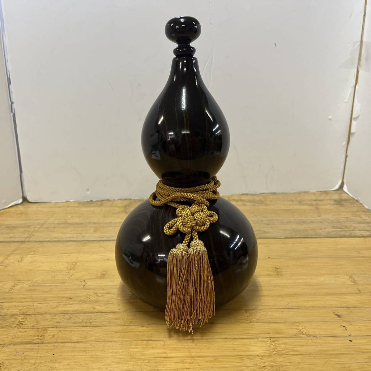 中古】レトロ 陶器 ひょうたん 瓢箪 栓 紐付き 置物 壺 高さ(約)26cm