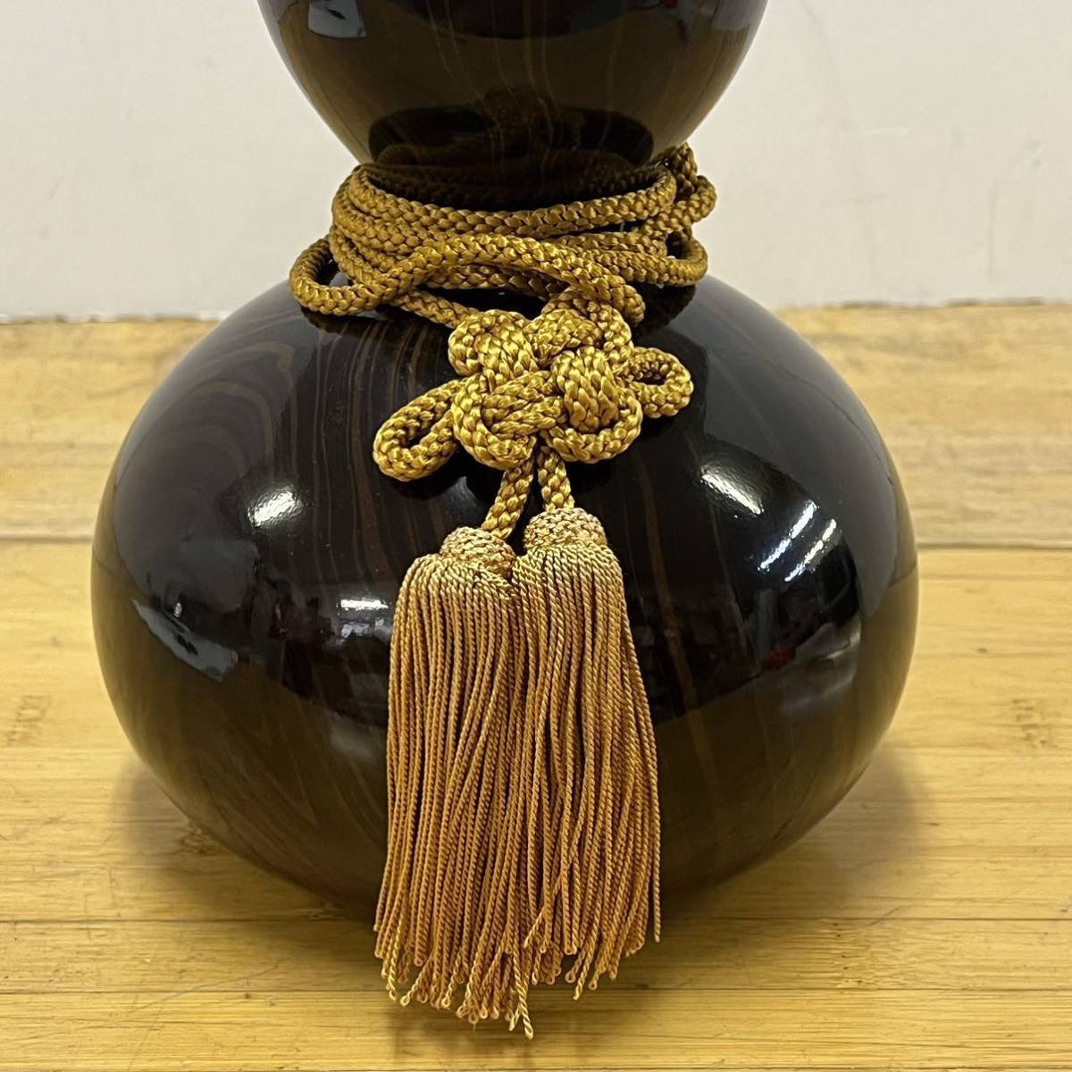 中古】レトロ 陶器 ひょうたん 瓢箪 栓 紐付き 置物 壺 高さ(約)26cm