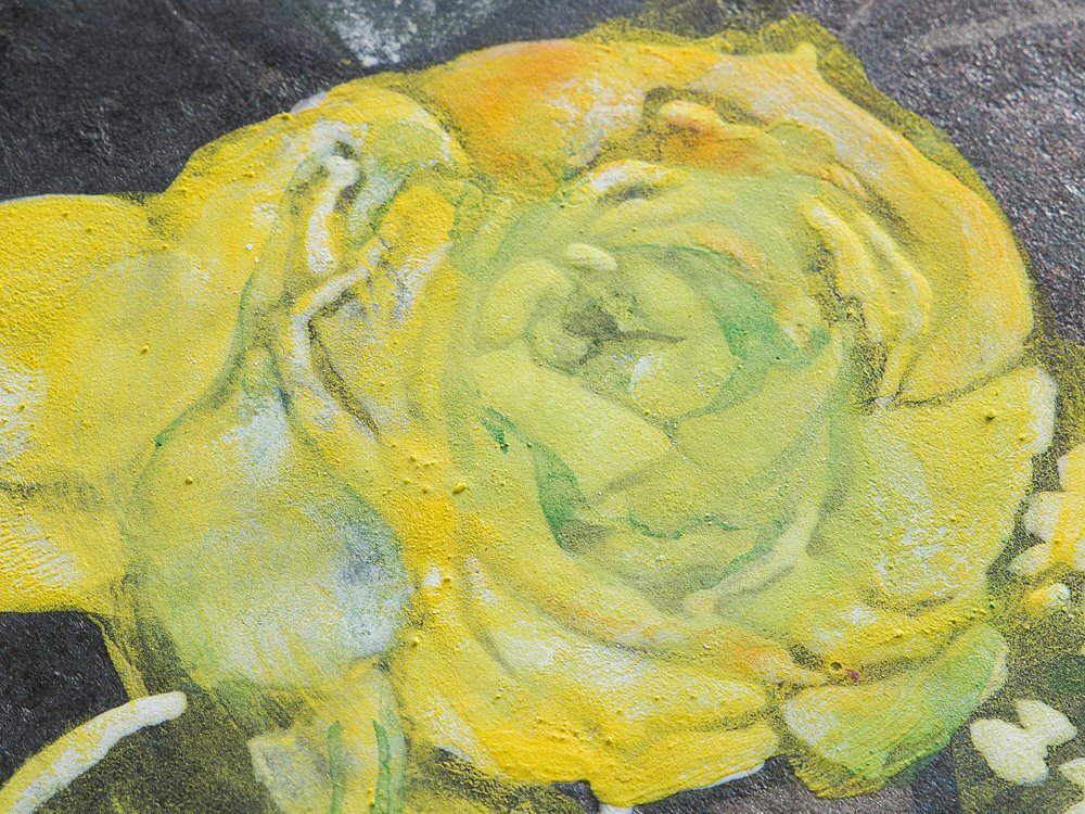 五】真作 大竹寛子 『卓上の黄色い薔薇』 日本画 彩色 4号 共シール