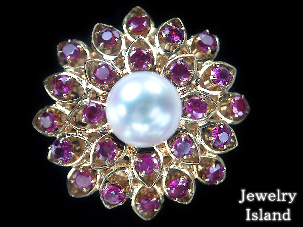 即決★宝石の島★華やかルビー×良質アコヤ真珠の大輪 n293