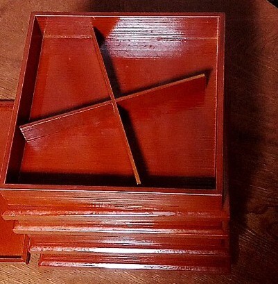 松花堂 春慶塗 弁当箱 5客 重箱 漆芸 木製漆器_2