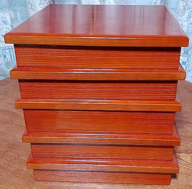 松花堂 春慶塗 弁当箱 5客 重箱 漆芸 木製漆器_3