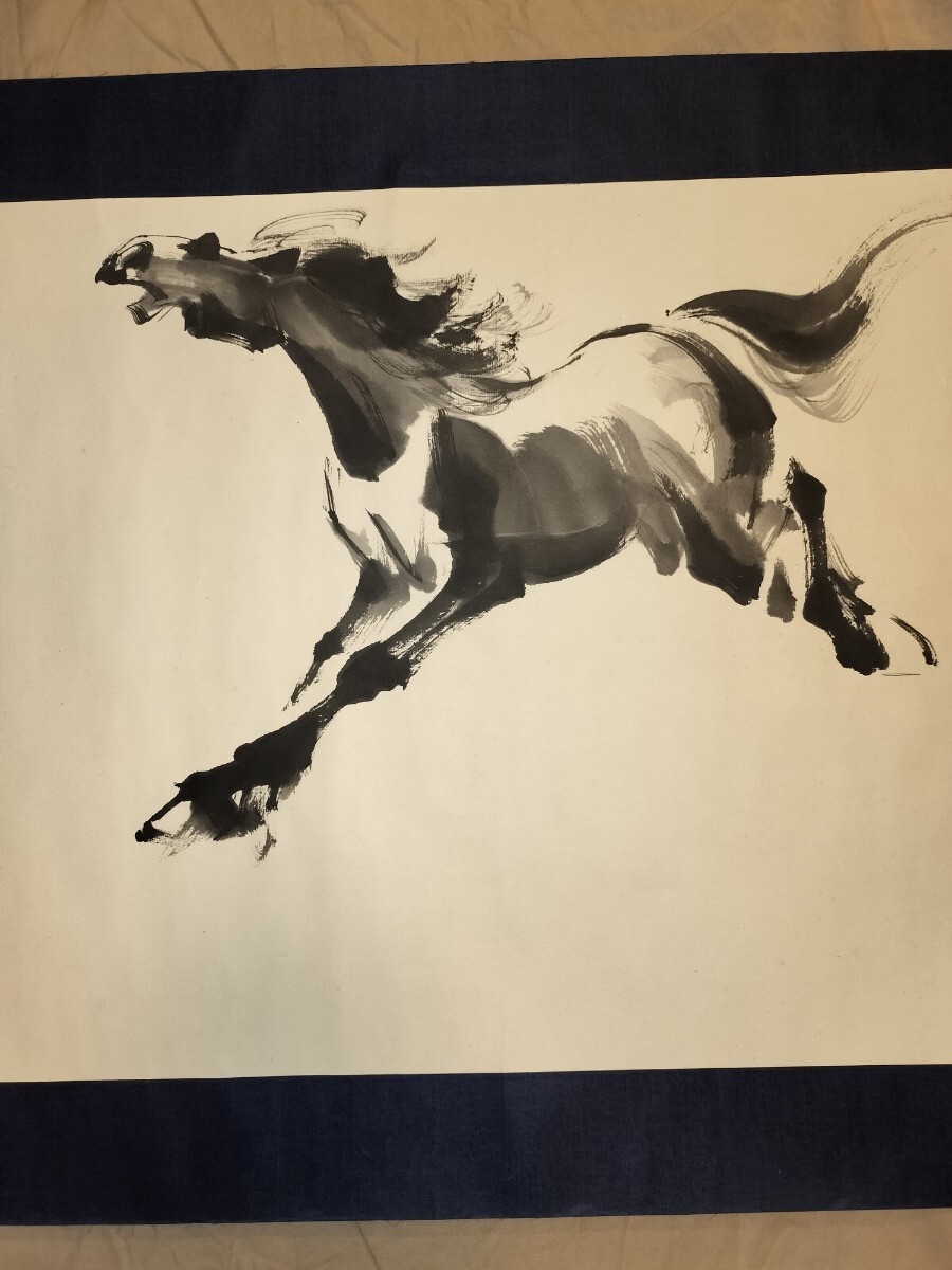 真作] 中国画 王農 馬圖 肉筆 水墨画 紙本 まくり 中国 美術 書畫 唐物