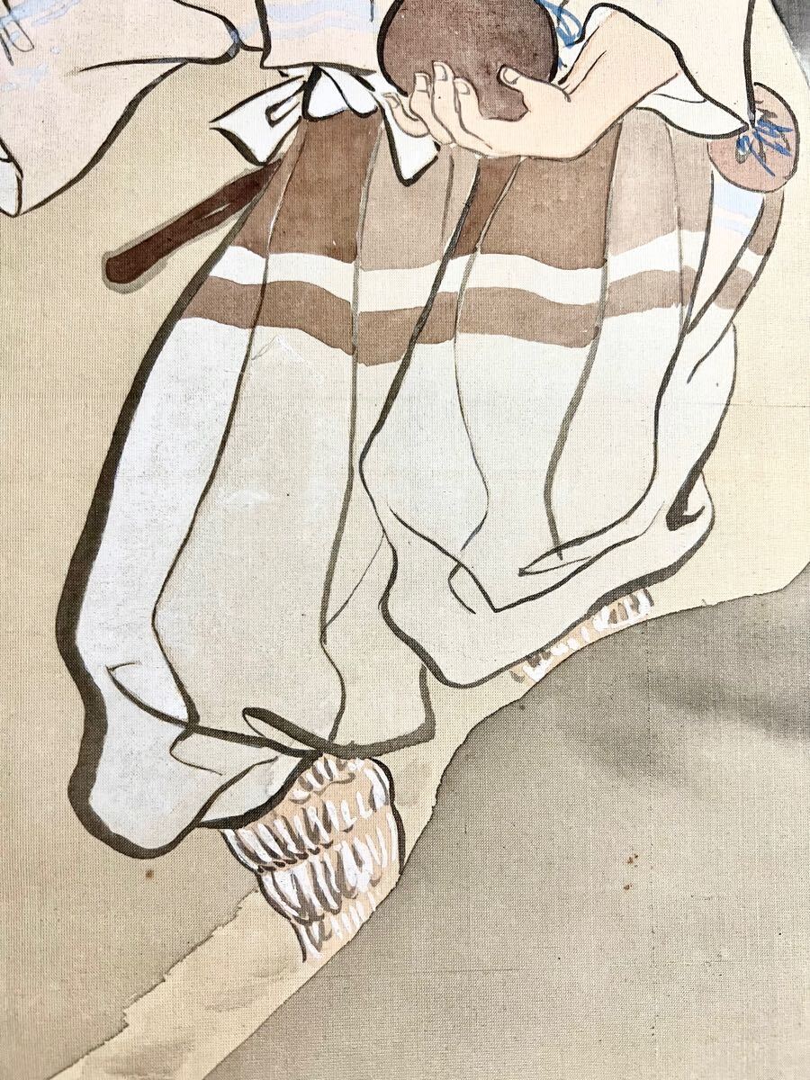 真作】【仙】鏑木清方「養老乃瀧」絹本 肉筆 合箱 瀑布 人物画 昔話