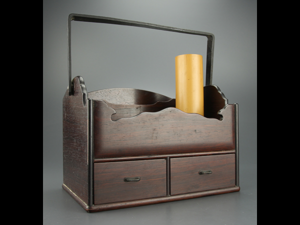 【琴》古美術品 唐木手付煙草盆 初だし品 AH833