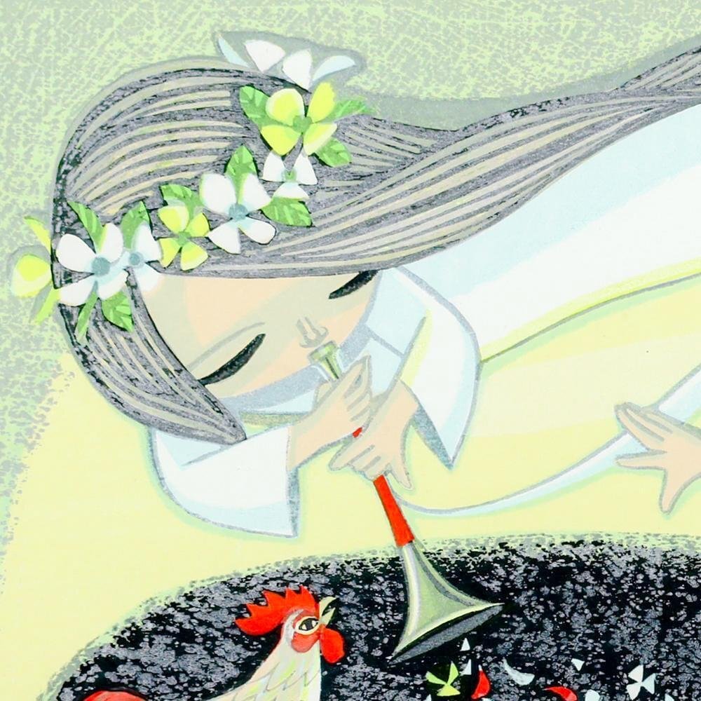 真作】【WISH】池田修三「朝のうた」木版画 6号大 1986年作 直筆サイン
