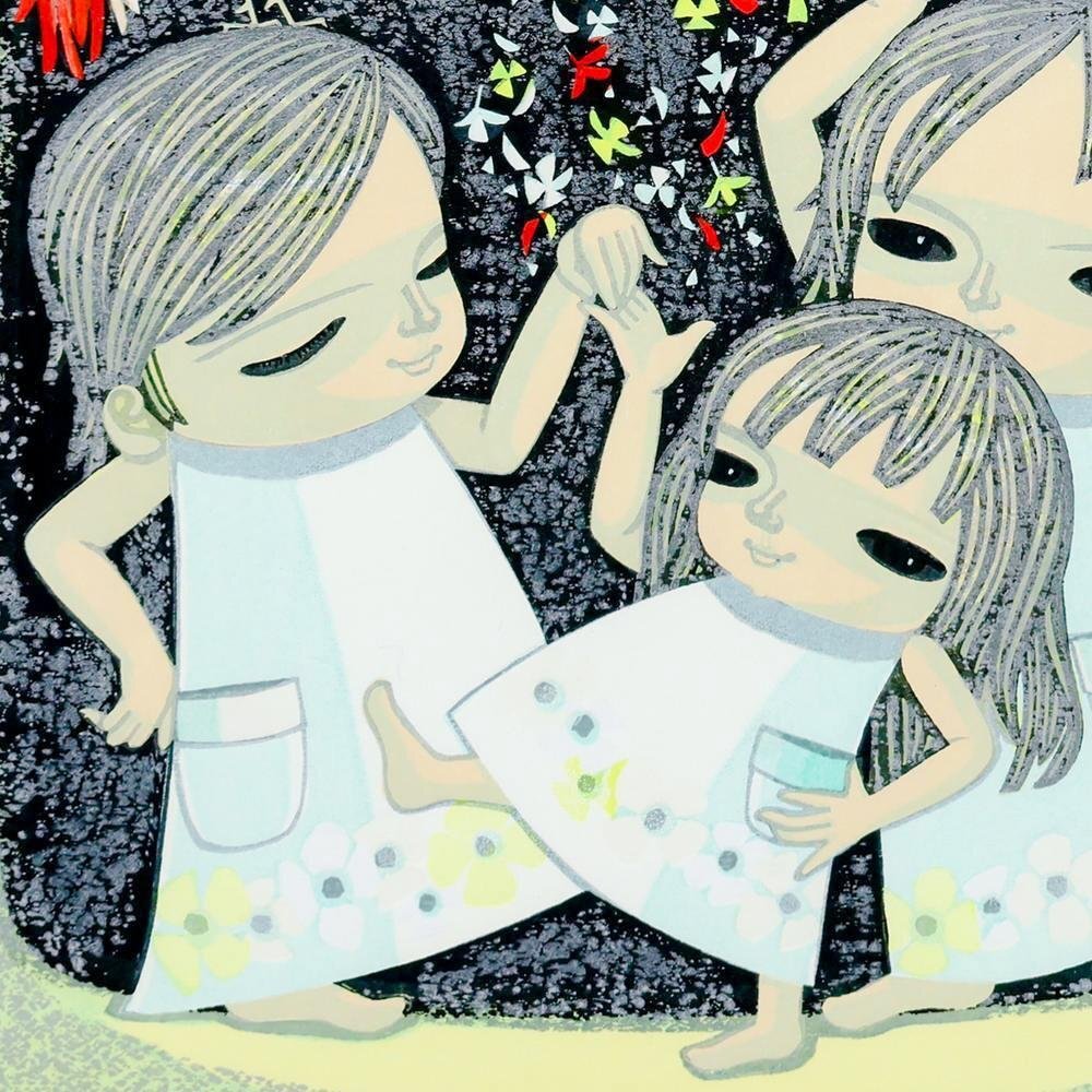 真作】【WISH】池田修三「朝のうた」木版画 6号大 1986年作 直筆サイン