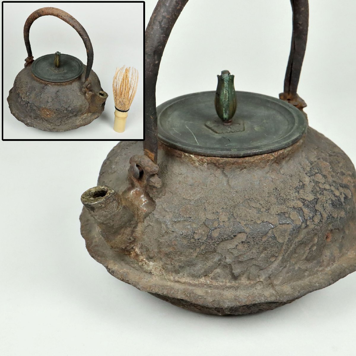 品質保証，高品質 茶道具 古作 釜形鉄瓶 岩肌 砲口 合箱 湯沸 水次 水注 水漏れ:無 煎茶道具 骨董品 古美術品 8713vcfzN(鉄瓶)｜売買されたオークション情報、yahooの商品情報をアーカイブ公開 - オークファン 鉄瓶