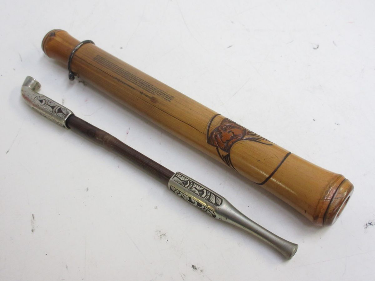 R522-N37-2375◎ 煙管 キセル 純 在銘 刻印 あり 全長約19.5cm キセル 
