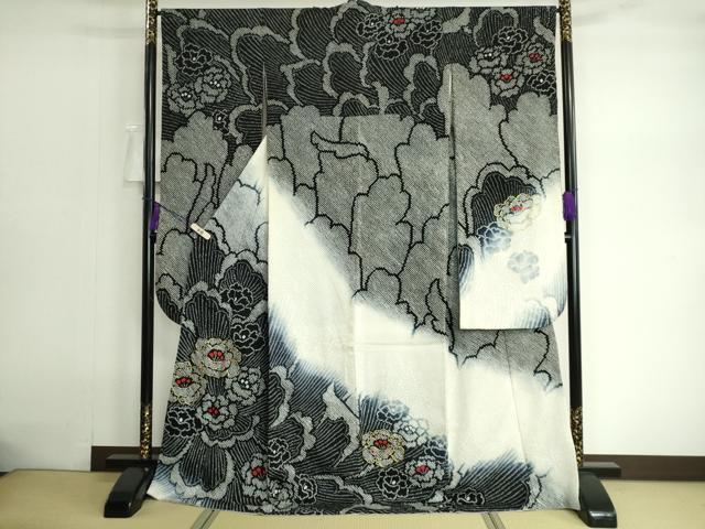 平和屋着物○豪華振袖 駒刺繍 雪輪草花文 暈し染め 金彩 正絹 逸品