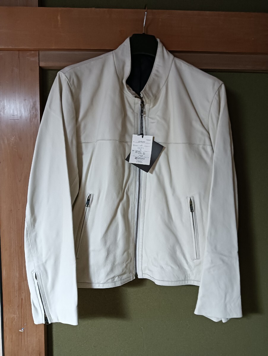 革ジャン レザージャケット ライダース 牛 ホワイト クリーム(Mサイズ