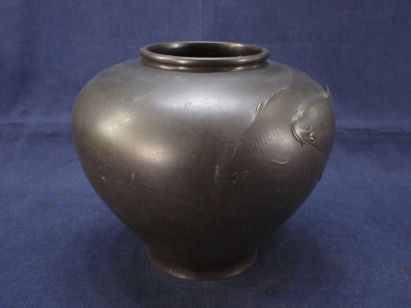 工芸品 花器 扁壷 魚文 花瓶 花入 華道具 茶道具