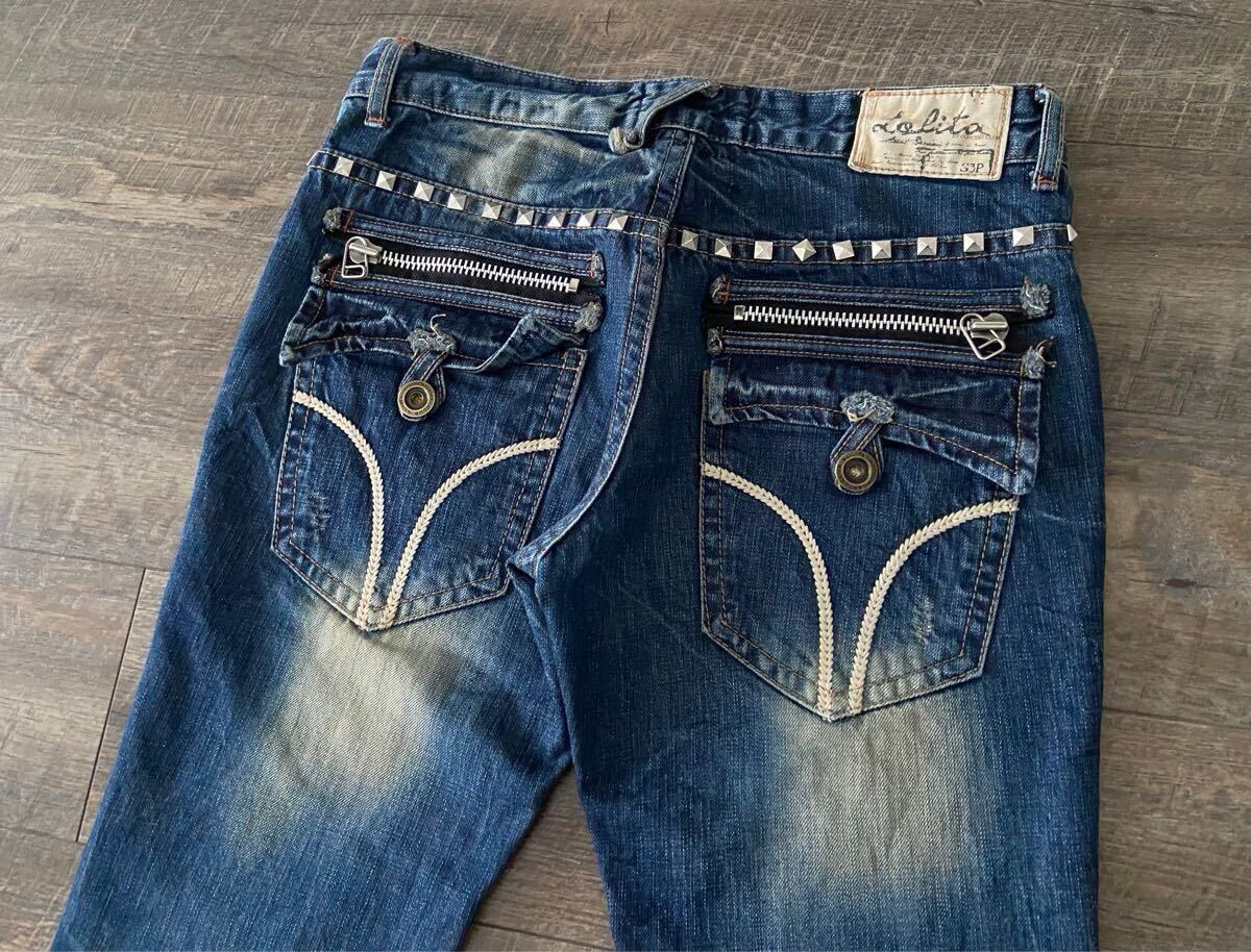 rare 00s LOLITA JEANS studs gimmick grunge distressed bootscut 