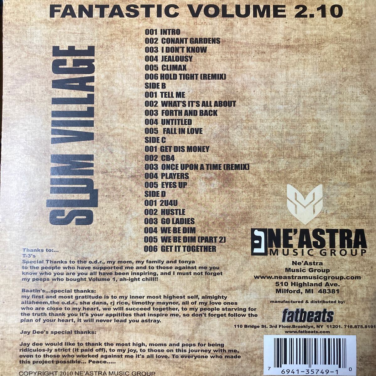 SLUM VILLAGE / Fantastic Vol.2.10 洋楽 HIPHOP LP レコード JAY-DEE 