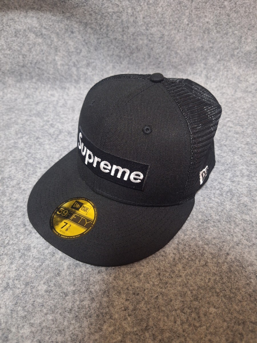 Supreme Box logo mesh back new era cap black 7-3/8 58.7　シュプリーム ボックスロゴ　メッシュ　キャップ　ニューエラ　黒