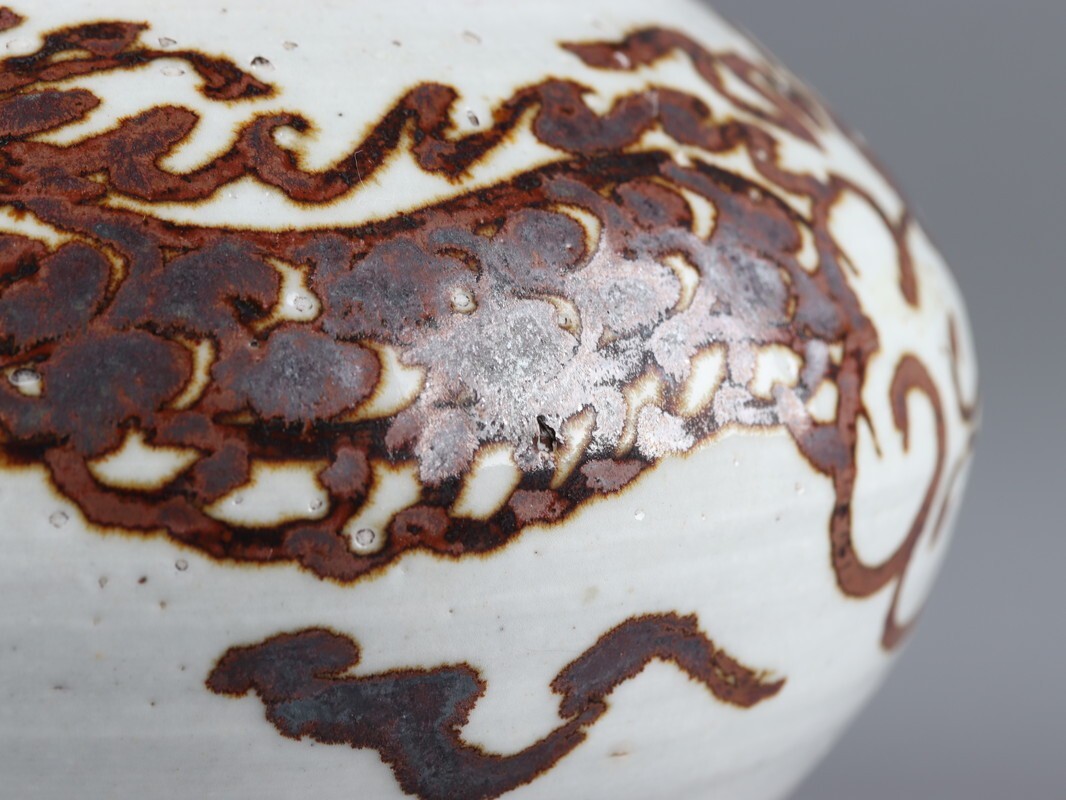 古美術 李朝 朝鮮古陶磁器 鉄絵 時代物 壷 極上品 工芸品 極上 鉄砂 虎