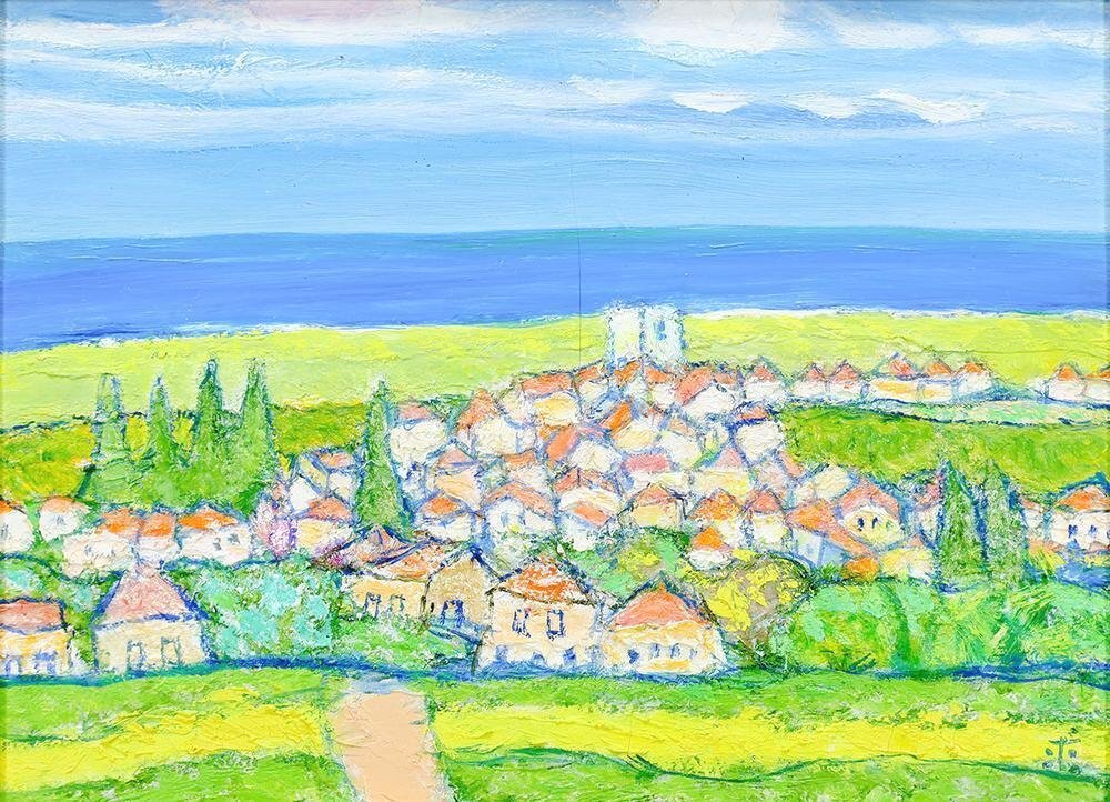 真作】【WISH】斎藤求「LA COTE DAZUR」油彩 4号 ◇コートダジュール