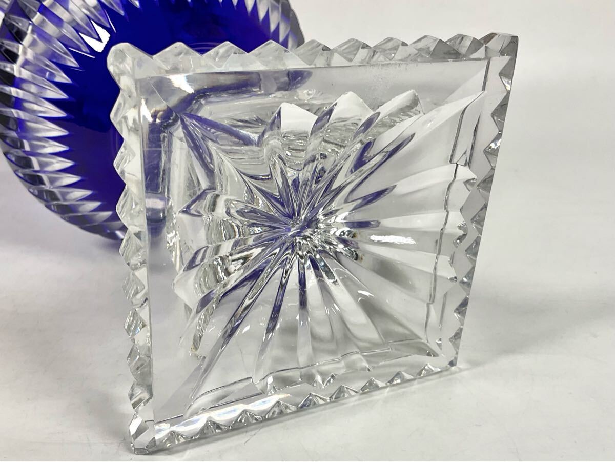 ポロニア/POLONIA ポーランド製 大型花瓶 藍切子 ガラス工芸