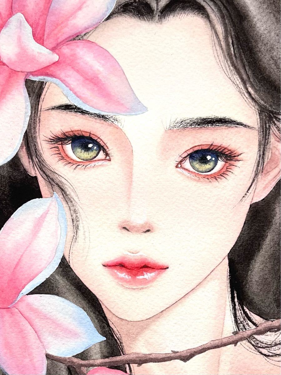 人気，格安 林佳奈　水彩原画　お花と女の子　@KANA