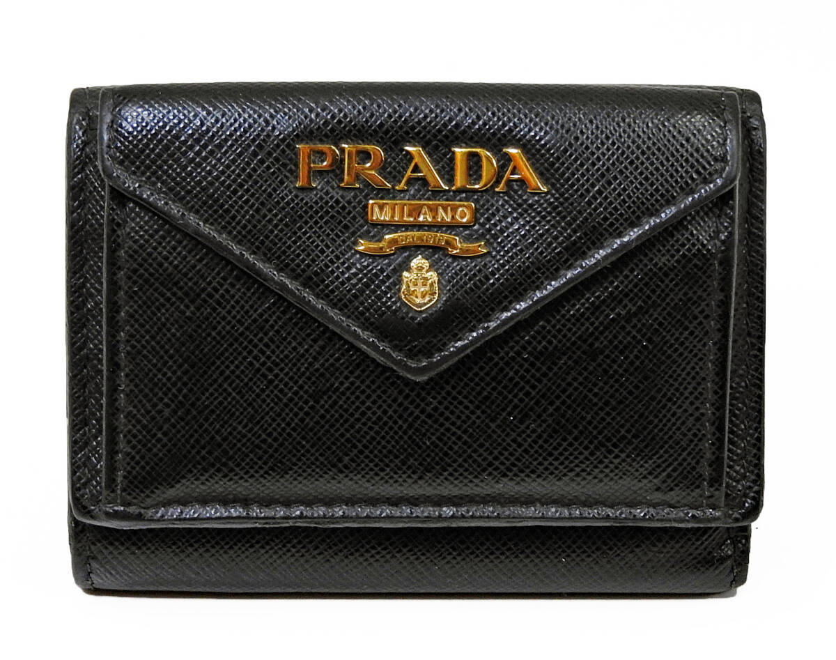 美品】PRADA プラダ サフィアーノ 三つ折りコンパクト財布 1MH021 