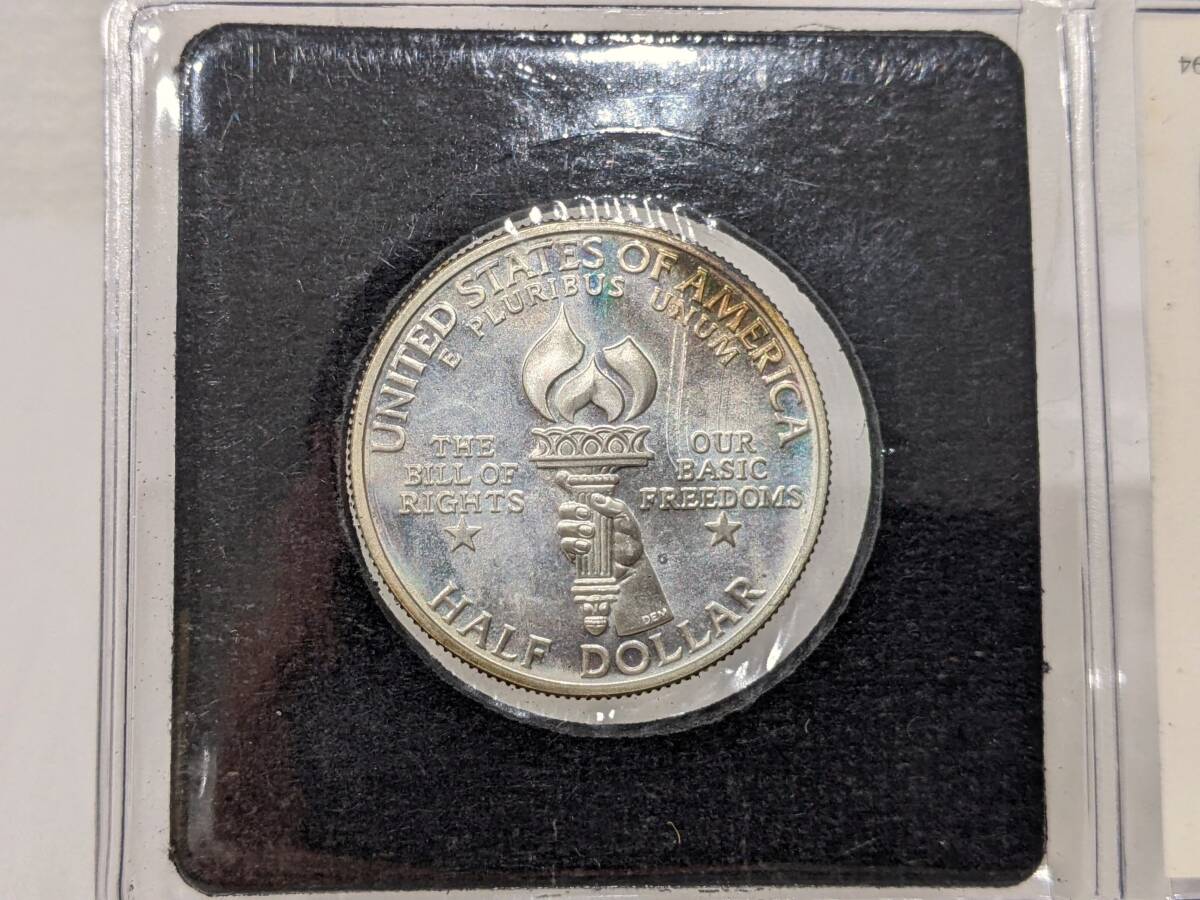 1993年 米国権利章典記念 銀貨 シルバーダラー F1220】1円～ 銀貨 アメリカ合衆国 権利章典記念 1/2ドル銀貨 1993年