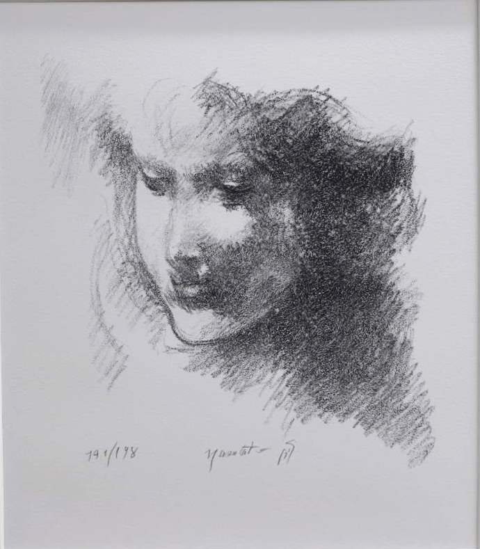 1円～ 真作保証 【エッジング】 舟越保武 「女の顔Ⅱ」 191/198 作者直筆サイン 額装 保存袋 状態良好_1