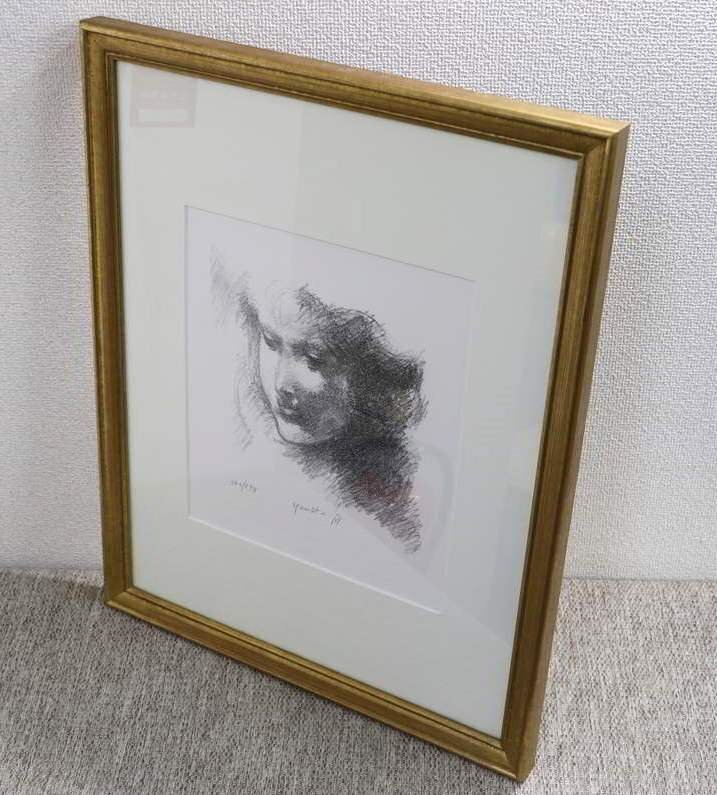 1円～ 真作保証 【エッジング】 舟越保武 「女の顔Ⅱ」 191/198 作者直筆サイン 額装 保存袋 状態良好_3