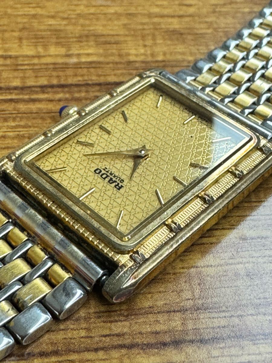 RADO クォーツ 腕時計 スクエア ゴールド文字盤 レザーベルト RADO