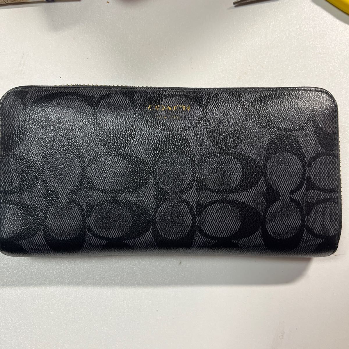 COACH ラウンドファスナー長財布 シグネチャー レザー ブラック コーチ　ロングウォレット　レディース　メンズ　ブランド