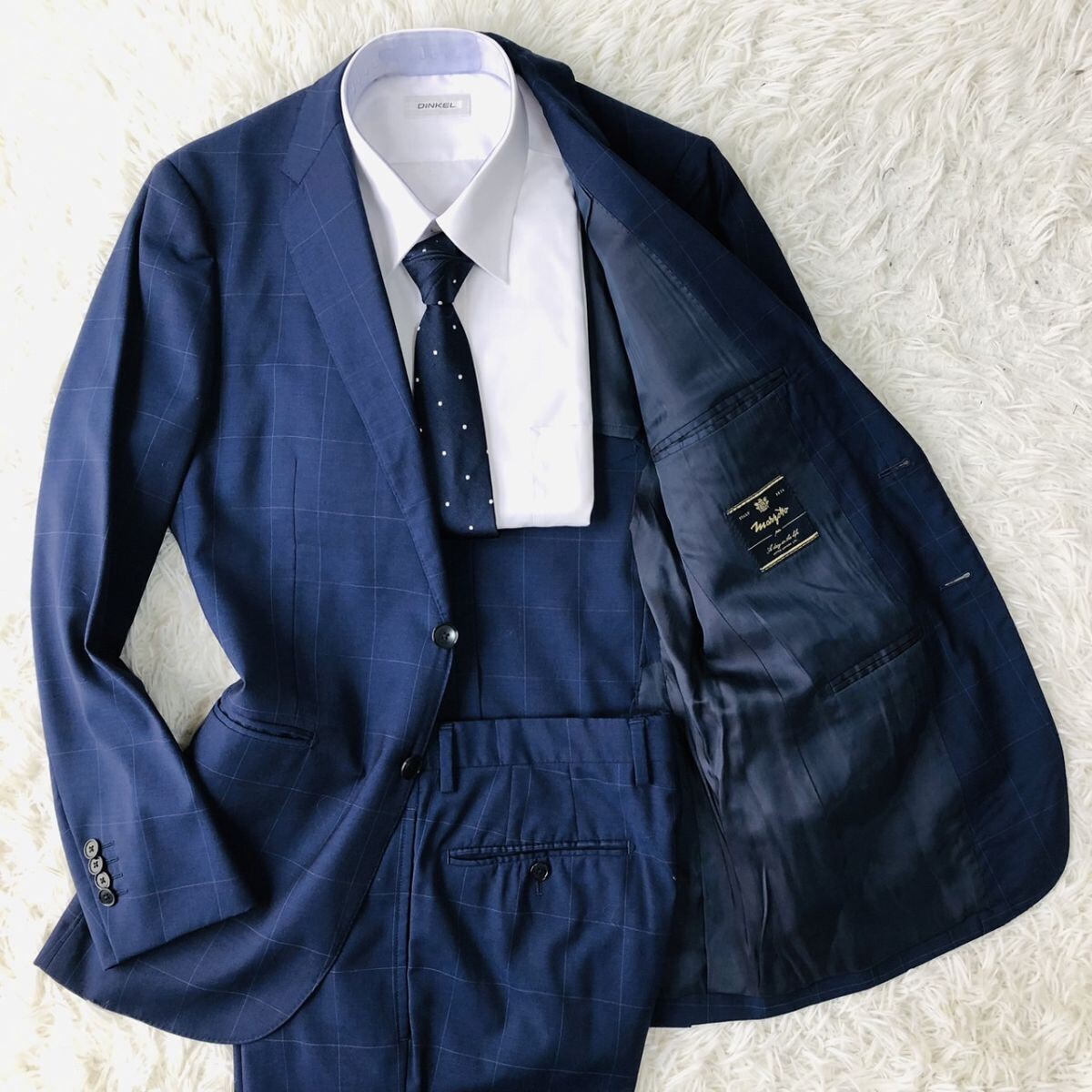 美品 グランプレミオ スリーピース セットアップ ビジネス ネイビー M Y5 美品 グランプレミオ スリーピース セットアップ ビジネス ネイビー M