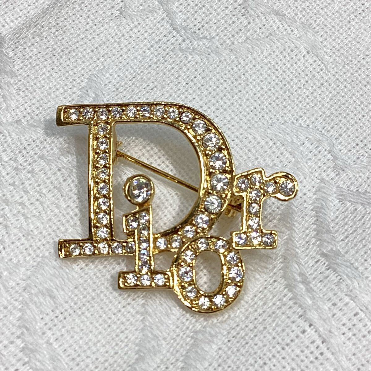 Dior Christian ラインストーン CDロゴ V字ラインストーン ブローチ 