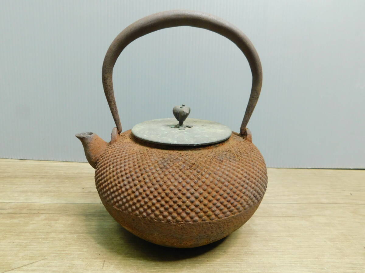 夕霧】煎茶道具時代鉄瓶 鉄瓶 煎茶道具 茶道具 銅蓋 時代物 急須 湯沸