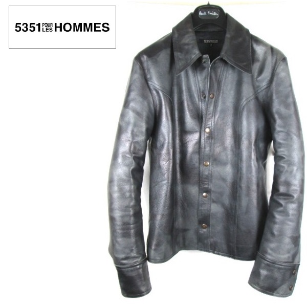5351 POUR LES HOMMES プールオム 柄 ブラックレザージャケット