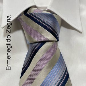 Ermenedildo Zegna エルメネジルドゼニア ストライプ シルク ネクタイ イタリア製 グレー
