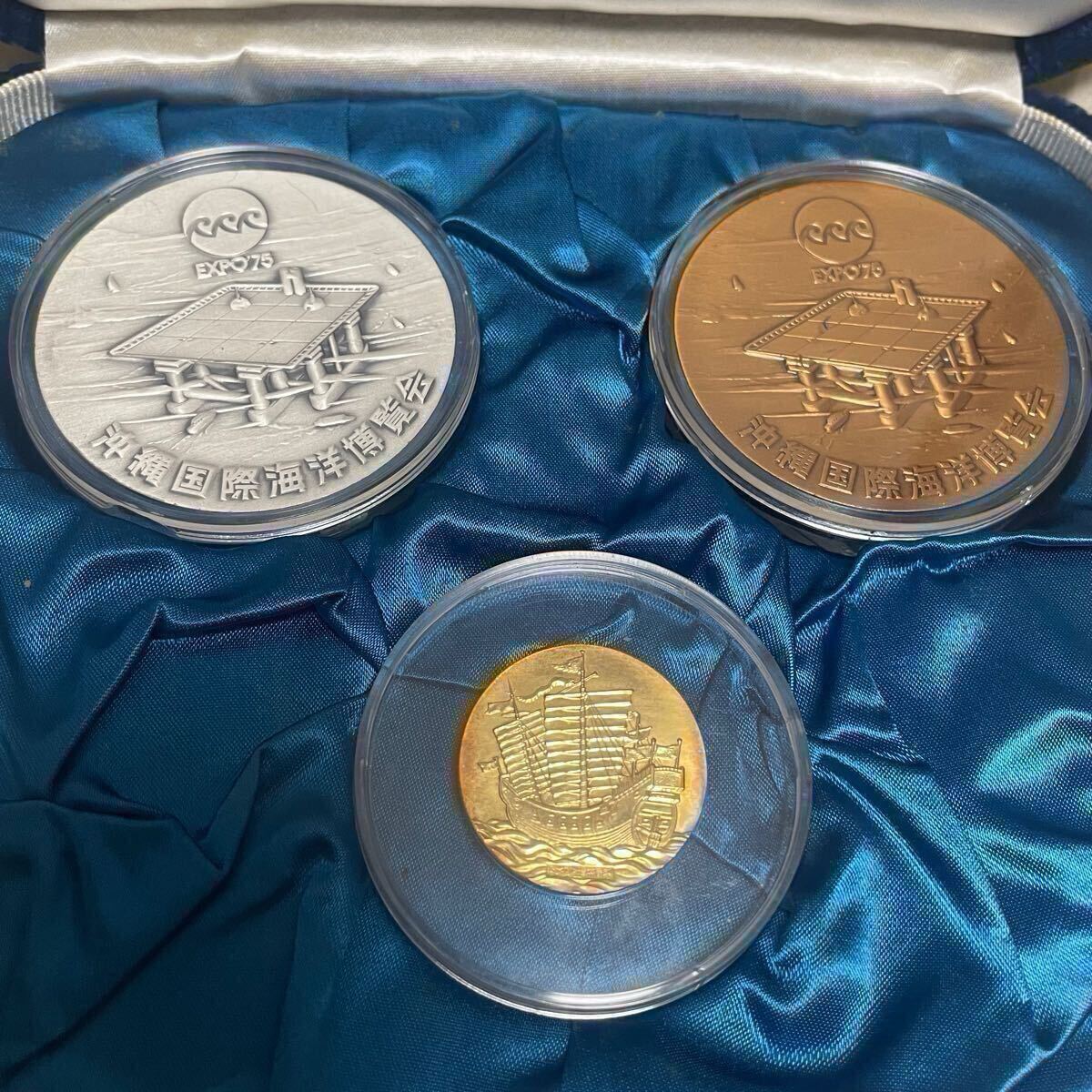K18 14.59g 純銀80g ★沖縄国際海洋博覧会　公式記念メダル　金銀銅セット★ EXPO'75 美品_3