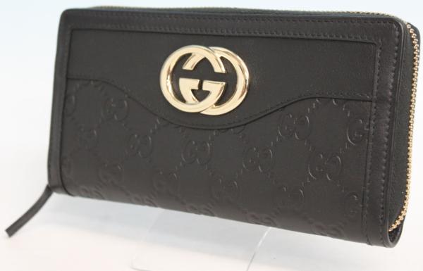 未使用 GUCCI 308012 シマ レザー ラウンドファスナー長財布 ブランド