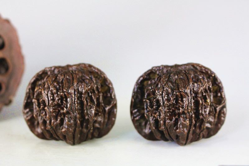 極美古銅煎茶道具 質感 細工実心実感銅クルミ置物2点セット　高級　上品　文玩　文鎮_1