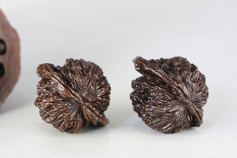 極美古銅煎茶道具 質感 細工実心実感銅クルミ置物2点セット　高級　上品　文玩　文鎮_7