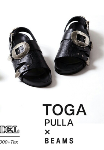 toga BEAMS 別注 メタル コンチョ サンダル ブラック 黒 36 
