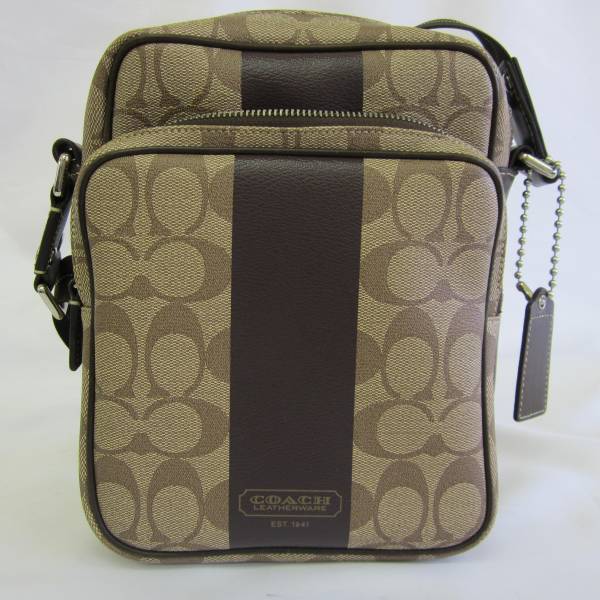 *COACH ヘリテージストライプ ショルダーバッグ F70078 茶 良品*