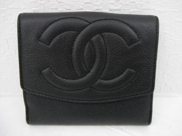 美品　シャネル　ココマーク　Wホック　二つ折り財布　キャビア