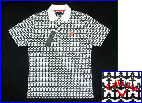 Callawayキャロウェイゴルフポロシャツ半袖イカリ柄マリン白紺 L