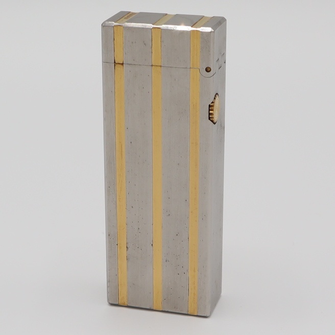 質屋 1円～ dunhill ダンヒル ガスライター ローラー式 ゴールドカラー×シルバーカラー ストライプ 着火未確認 M3897 みいち質店_2