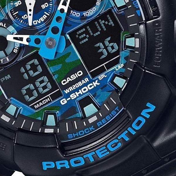 新品1円 Gショック 迷彩柄 ブルーカモフラージュ 200m防水 GA-100CB-1A