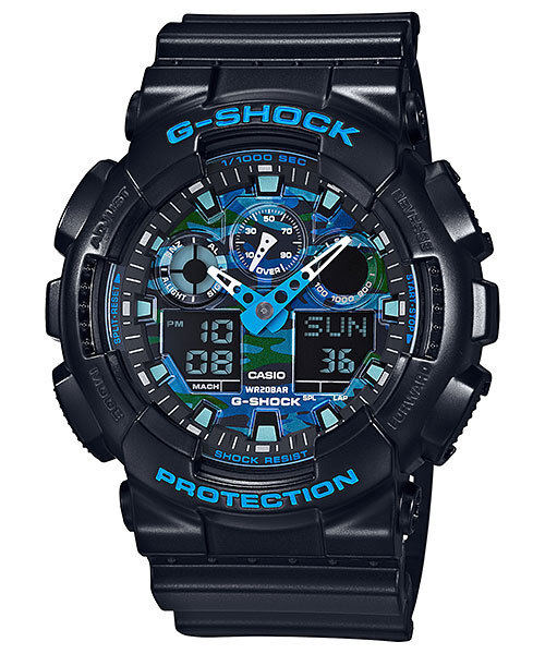 新品1円 Gショック 迷彩柄 ブルーカモフラージュ 200m防水 GA-100CB-1A
