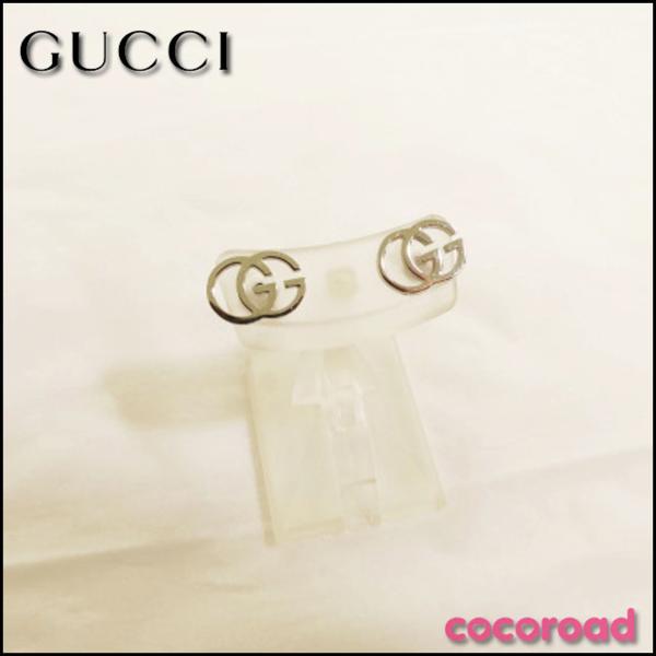 グッチ GUCCI ピアス GG ロゴ K18WG スタッズ アイコン 中古 フープ
