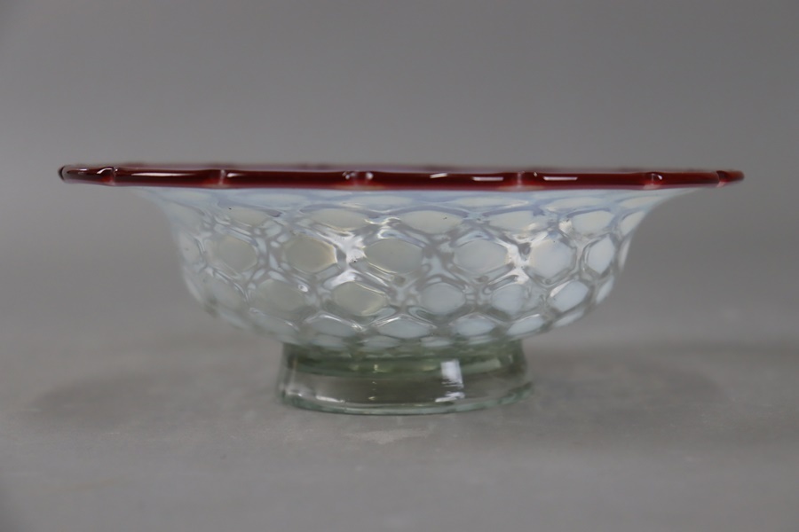 和ガラス 名品 明治大正ガラス 金赤色花縁型抜き亀甲紋コンポート 氷
