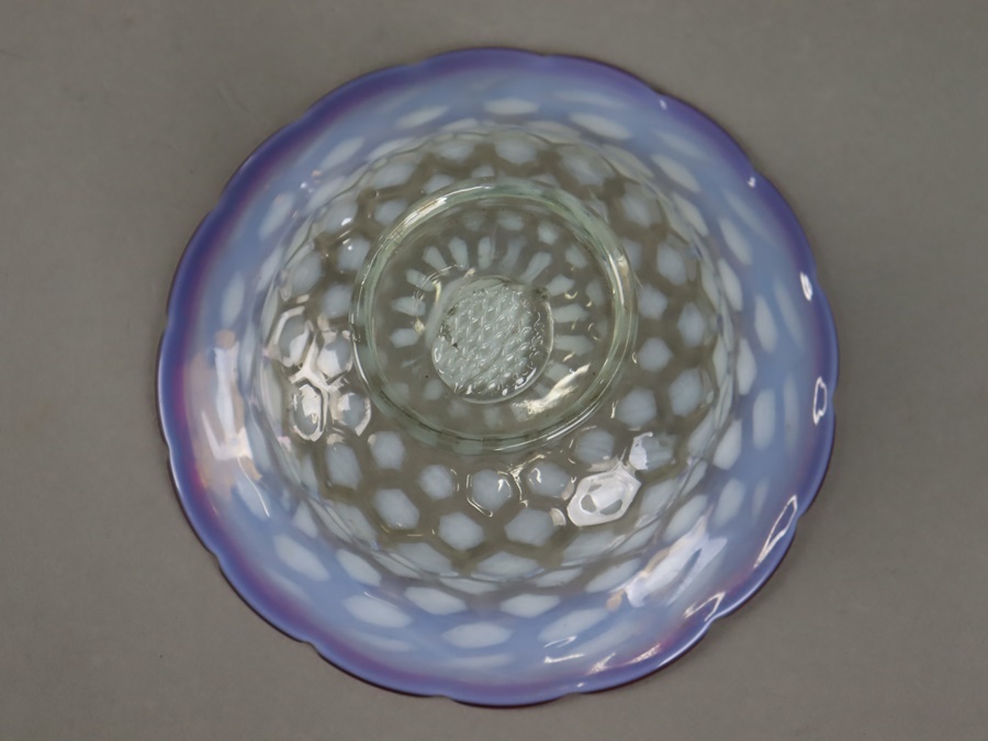 和ガラス 名品 明治大正ガラス 金赤色花縁型抜き亀甲紋コンポート 氷